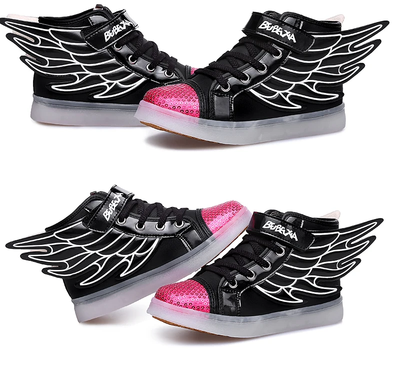 7ipupas Child Glowing Shoes USB Rechargeable Angel's Wings Luminous Sneakers for Boys,Girls LED Light Running Shoes for Kids