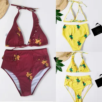 

Fashion Ladies Sexy Bikini Printing Camisole Beach High Waist Swimsuit bikinis 2019 mujer biquinis feminino monokini bather mayo