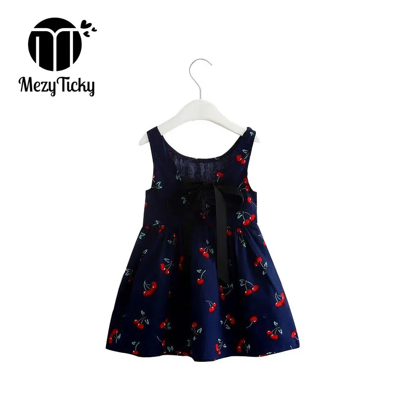 

Summer Baby Girls Cotton Sleeveless Dresses Kids Backless Crocheted Pattern Princess Dress Cherry Print Flower Children Clothes