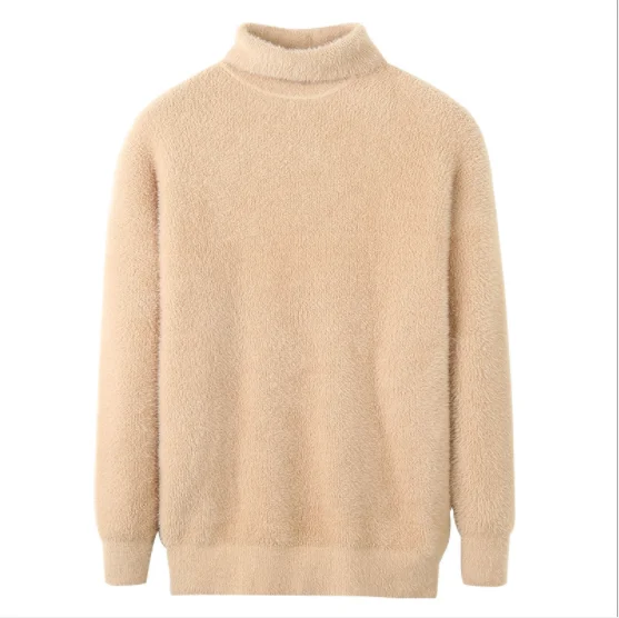 beige Fdfklak, высокое качество, мужской свитер с высоким воротом, повседневный Свободный пуловер, вязаные свитера, модная нижняя рубашка, Одноцветный пуловер для мужчин - Цвет: beige