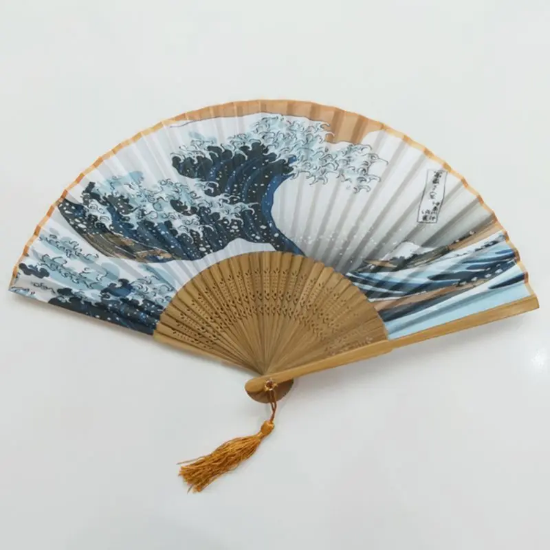 Шелковый ручной вентилятор крепление Fuji Kanagawa волны Японский складной веер Карманный вентилятор Свадебная вечеринка украшения подарки украшение стены дома