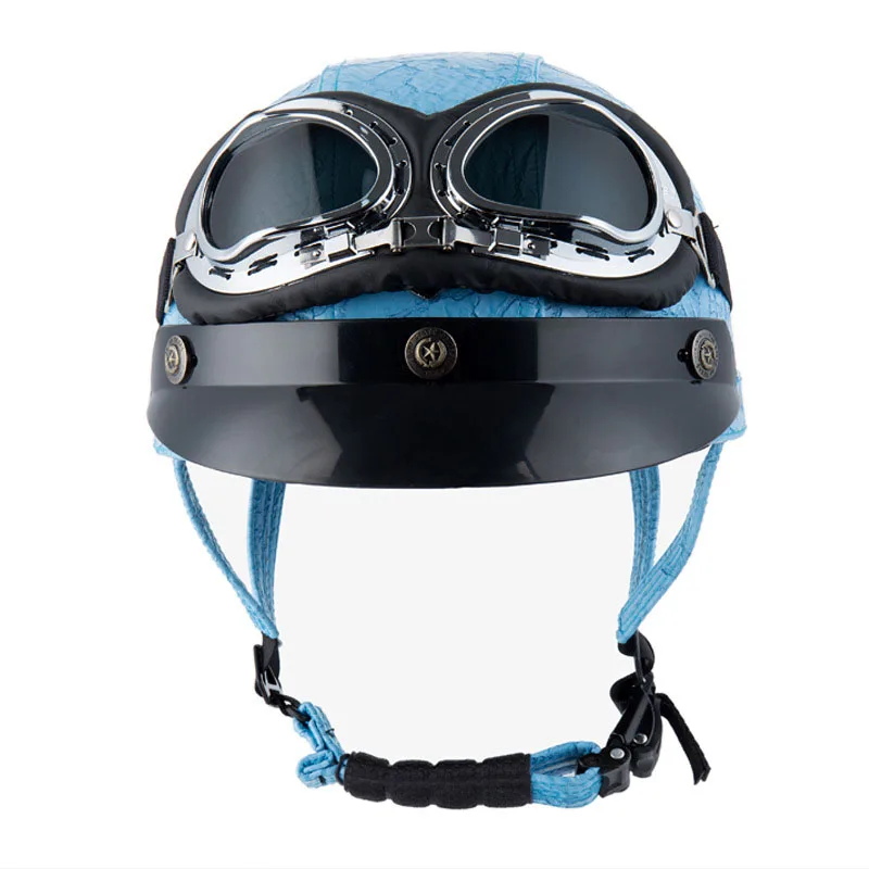 

Motorcycle Helmet Retro Personality Helmet Half-helmet Summer Pedal Motorcycle Cruiser Leather Helmet Four Seasons JC
