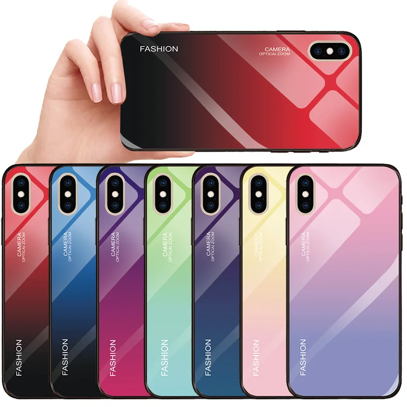 

Gradient Colorful Glass Phone Cases For Apple iPhone 6 6s 7 8 plus X XS max XR XS Tempered Glass Protect Back Cover Bumper