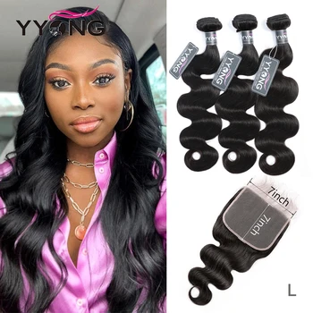 YYONG Hair Body Wave Bundles With 7x7 Closure Brazilian Hair Weave Bundles With Closure Human Hair Bundles With Closure Remy 1