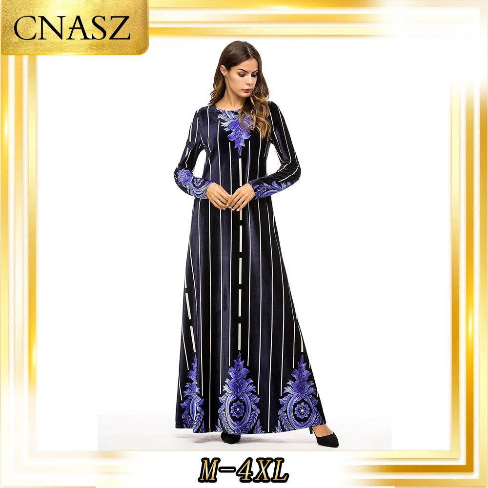 Muslim Robes High Quality Kaftan Gown Fashion Simple Long Sleeves Autumn And Winter Boutique Print Dress | Тематическая одежда и