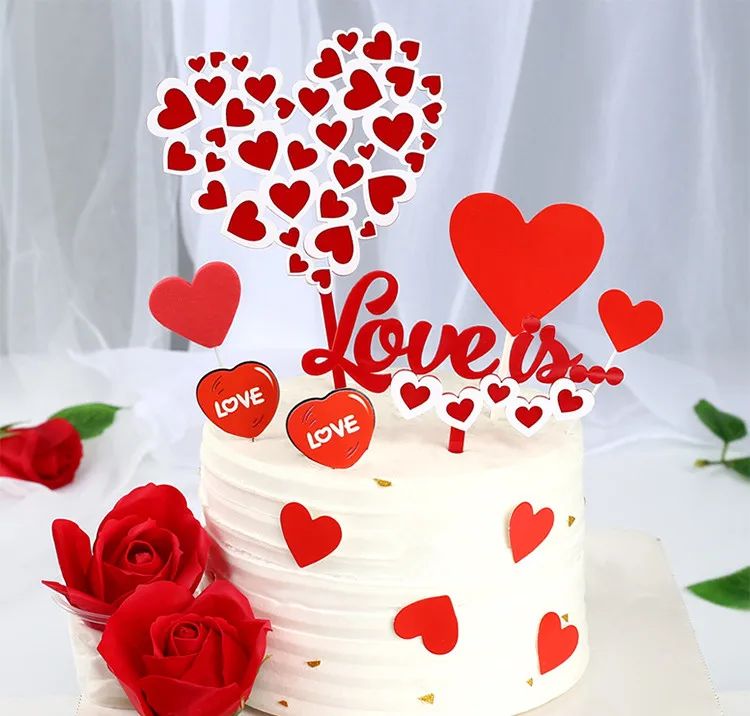 new design acrylic red and white love is heart shape wedding cake topper engagement aniversary cake toppers cake decorating