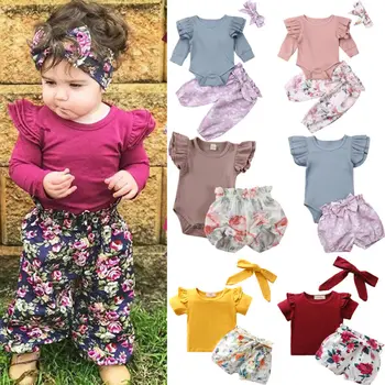 

Newest Arrival Summer Newborn Baby Girl Clothes Ruffle Romper Tops Floral Pants Shorts Outfits 0-18M