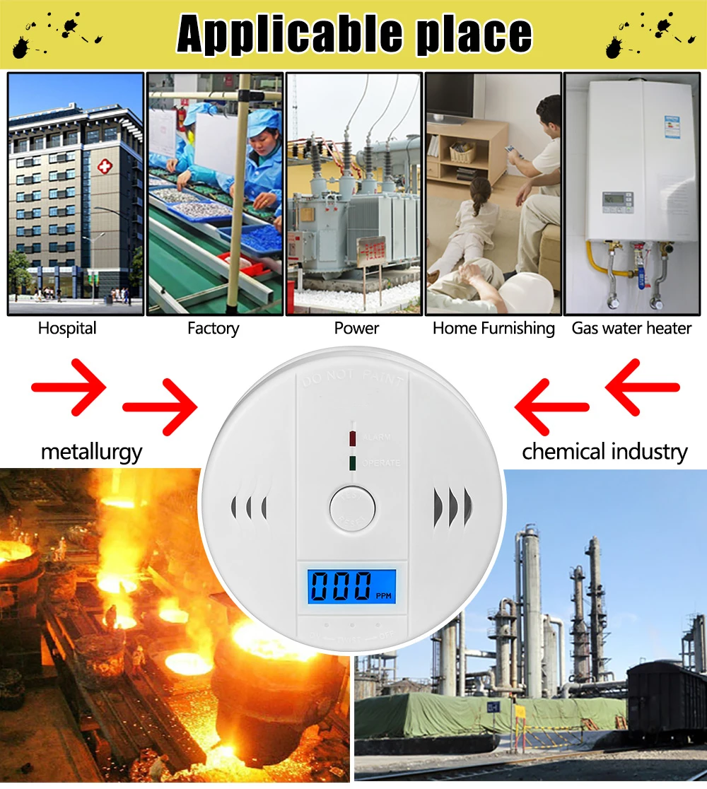 

5pcs CO Sensor Warning Alarm Detector LCD Displayer Carbon Monoxide Poisoning Smoke Analyzer Kitchen Bathroom Gas Analyzers