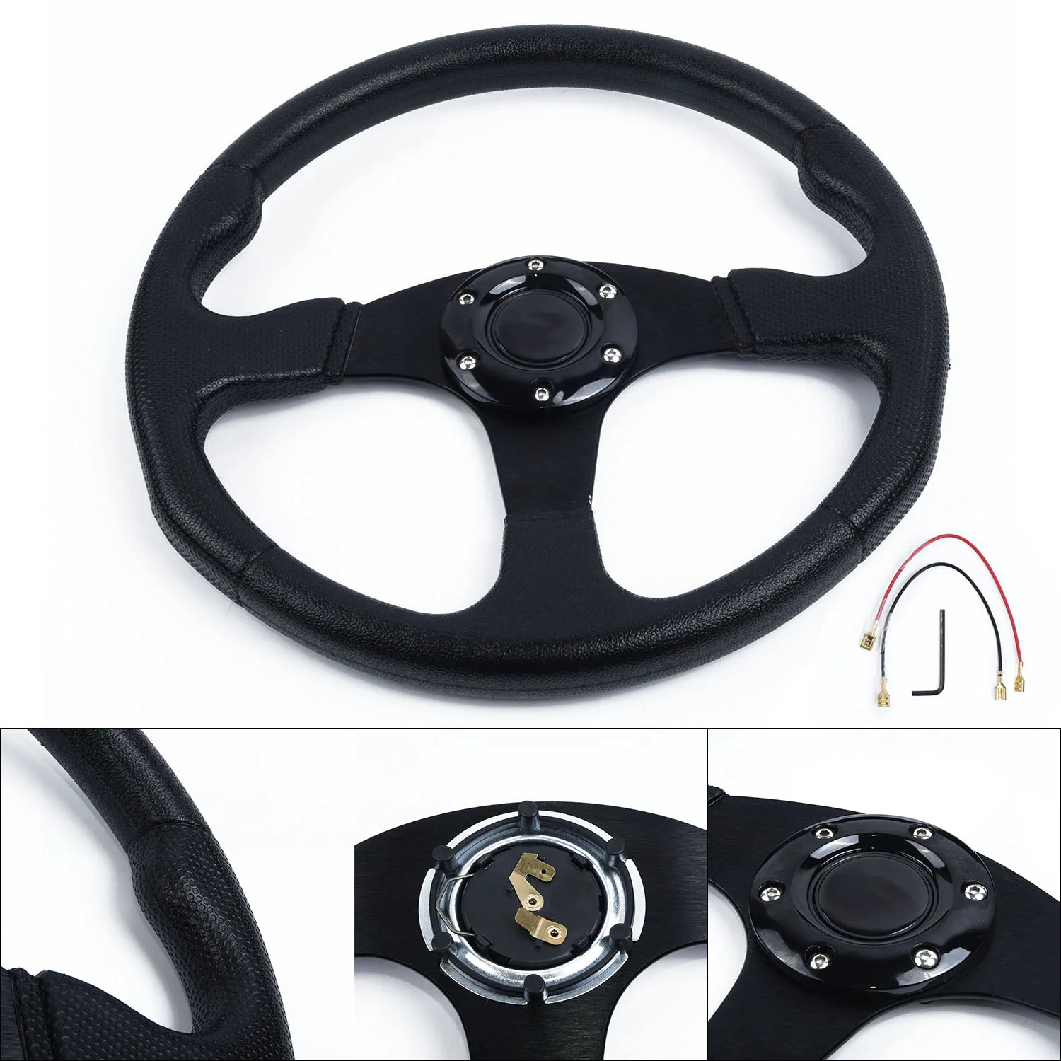 Car Interior Flat Black 350mm Steering Wheel Drifting Rally Horns Accessories