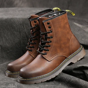 

2019 New Men's Brown Black Work Safety Boots Men's Leather Boots Non-slip Fashion Men's Boots Luxury Brand Casual Men's Shoes