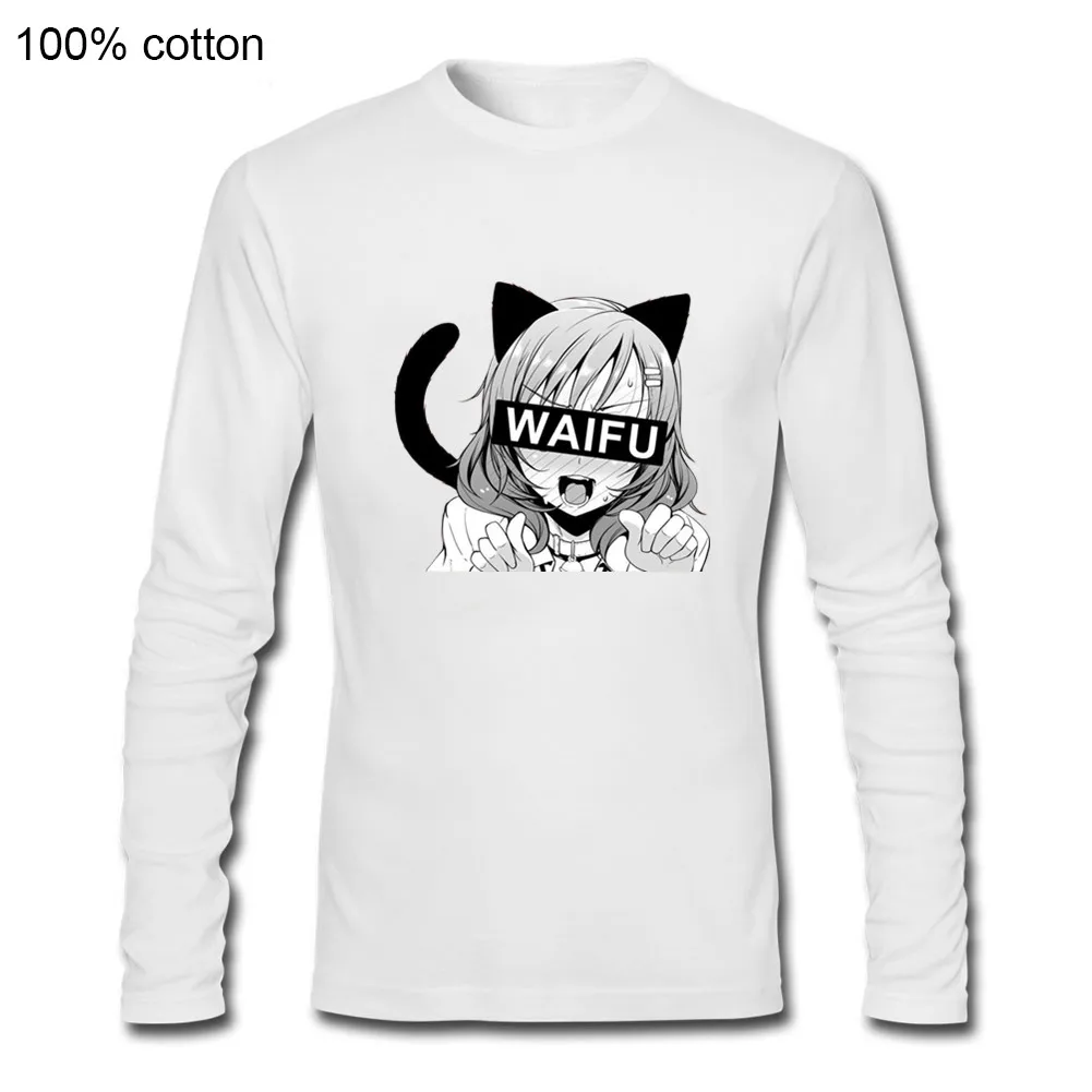 Футболка мужская с длинным рукавом модная забавная тенниска принтом аниме Неко