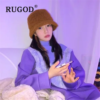 

RUGOD Vintage lace patchwork hoodies women Fashion long sleeve turtleneck auturm hooded for lady Casual purple loose outwear