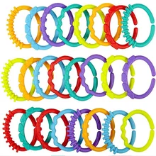 8Pcs/set Plastic Grip Baby Teether Rattles Rubber Rainbow Ring Molars Rattle Safety Toys for Children Crib Bed Stroller Hanging