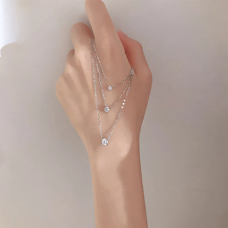

New S925 Zircon Round Bead Charm Necklaces For Women choker collares Birthday Gift