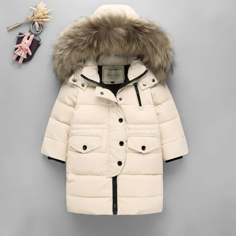 

Real Fur Collar Winter Boys & Girls Winter Duck Down Children Thickening Warm Down Jackets Outerwear Coats Kids Down Russia -30