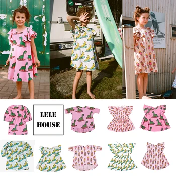 

Spring and summer 2020 KUKU super cute children's cartoon printed skirt five-point sleeves girl dress strap skirt summer