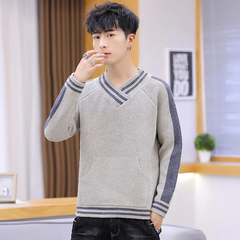 Мужская s свитер зимнее пальто шарф воротник мужские повседневные вязаные Полосатые свитера пуловер Одежда Зимняя мужская одежда