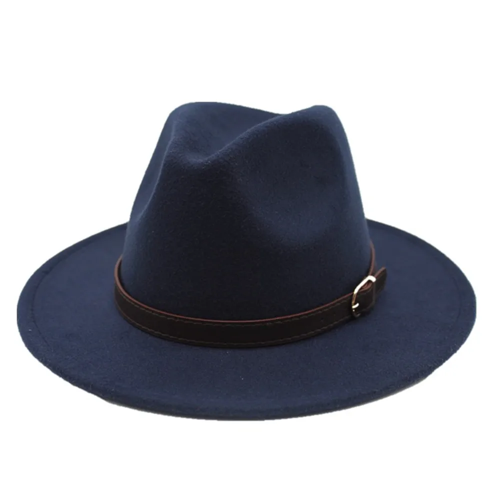 Dark Blue Модная аутентичная шерстяная шляпа Fedora для мужчин и женщин, для путешествий на открытом воздухе, Повседневная шляпа, поп дикая шляпа, размер 56-58 см - Цвет: Dark Blue