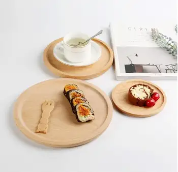 

50pcs Round Wood Plate Dish Dessert Plate Sushi Dish Fruits Platter Dish Tea Server Hotel Tray Cup Holder Bowl Pad Tableware
