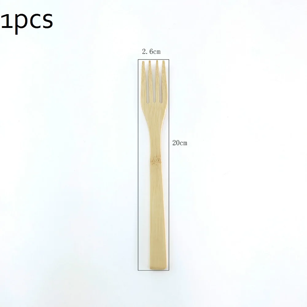 1 pcs Деревянная вилка, Бамбуковая кухонная портативная многоразовая посуда высокого качества, суп-чайная ложка, посуда для кухни - Цвет: 1 pcs