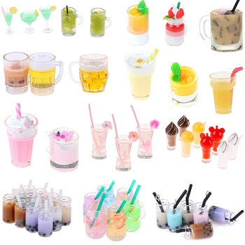 

Mini Milkshake Ice Cream Lemon Milk Fruit Tea Water Cup Strawberry Banana Miniatures Dollhouse Accessories Cups Kitchen Toys