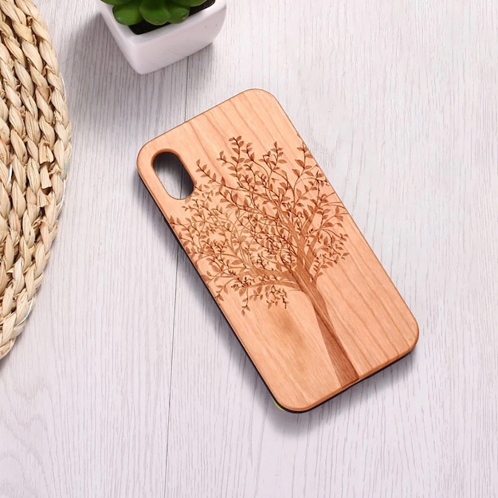

Natural Tree Plants Art Engraved Wood Phone Case Coque Funda For For SAMSUNG Galaxy S8 S9 S10 Plus Note 8 9 10 Pro