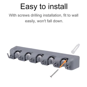 

Multifunctional Mop Hanger Hook Up 5 Position Wall Mounted Gadgets Brush Kitchen Holder Bathroom Storage Plastic Broom Rack