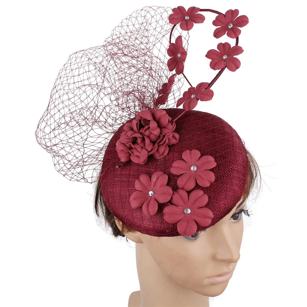 

4-Layer Sinamay High Quality Fascinator Hat Elegant Women Bridal Fashion Headwear Veils Floral Married Millinery Accessories