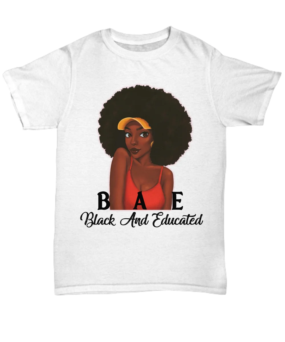 Funny Black Queen T-Shirt Educated Girl Unisex Tee Gift For Women Proud Melanin Confortable Shirt | Мужская одежда
