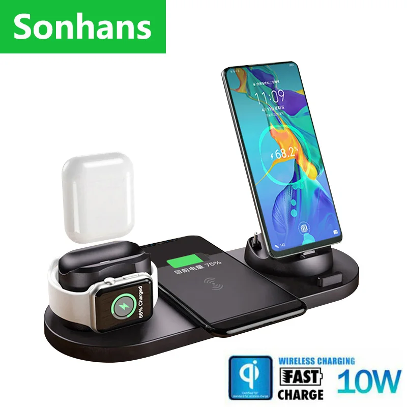10W QI For IPhone 12 3 in 1 Wireless Charger Iwatch5/6 Fast Universal Airpods2/3 Headset Phone Stand Charging | Мобильные телефоны