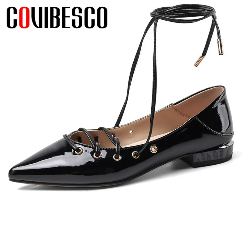 

COVIBESCO Fashion New Arrival Women Pumps Genuine Leather Spring Summer Pointed Toe Cross-tied Shallow Casual Shoes Women