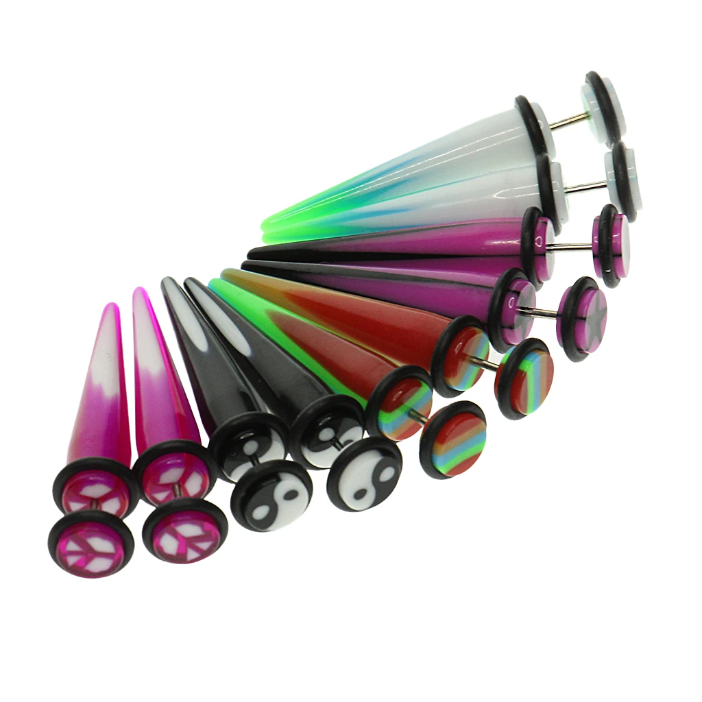 5 Pairs Screw Taper with O -ring Piercing Stud 0 Gauge Look Fake Taper Gauge