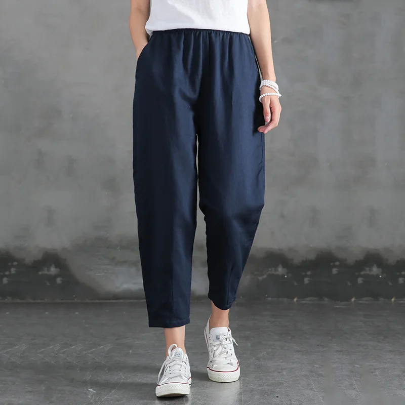 plus size clothing Spring Summer Cotton Linen Pants Large Size Women's Trousers Solid Casual Loose Linens Capri Pants Female Harem Pants Women low rise jeans Pants & Capris