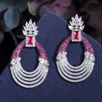 

LUALA Elegant Design Micro Pave Cubic Zirconia Stone Geometric Round Drop Green Earrings Women Wedding Brides Jewelry