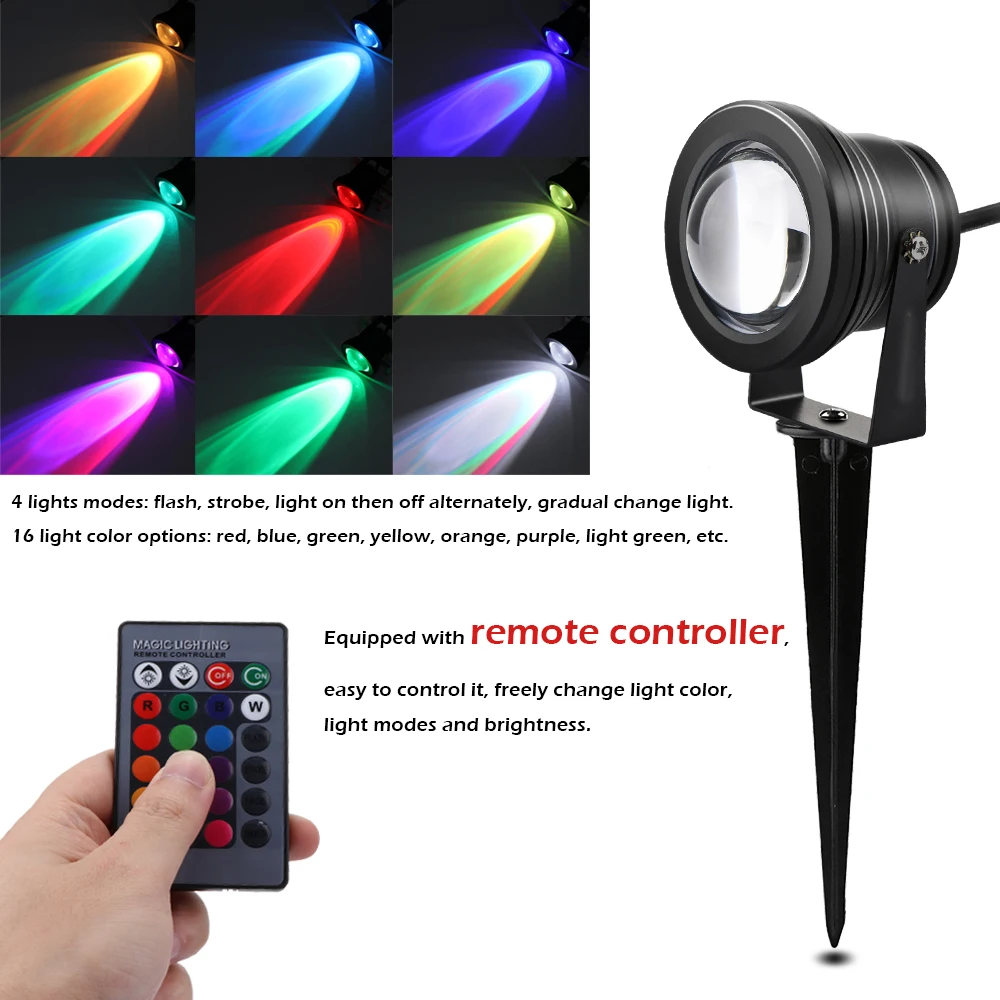 10W RGB LED Garden Lawn Lamp Light Remote Control 12V Waterpoof Outdoor Spike Path Landscape Spotlight Decor | Лампы и освещение