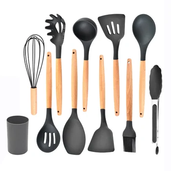 

11Pcs/set Silicone Kitchen Utensil Set Non-stick Silicone Cooking Tools Kitchenwares with Wooden Handle DEC889