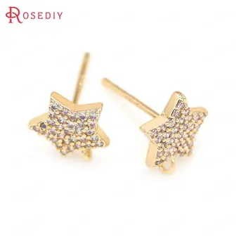 

(39444)4PCS 24K Gold Color Brass and Zircon Star Stud Earrings Pins Earrings Jewelry Making Supplies Diy Findings Accessories