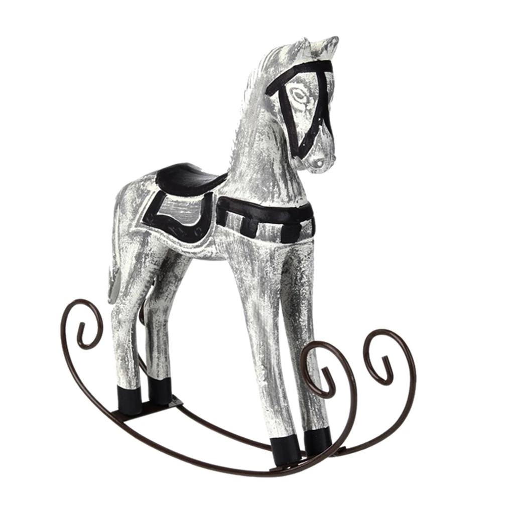 Wooden Crafts Rocking Horse Figurine Home Office Decor Furnishing Articles Wooden Adornment Crafts Horse Statue Rocking Horse