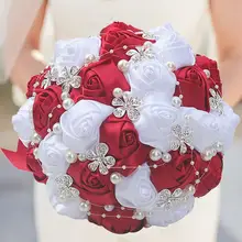 WifeLai-A Black Ivory Silk Artificial Flower Bridal Bouquets Crystal Pearls Bridesmaid Wedding Color Choose W224