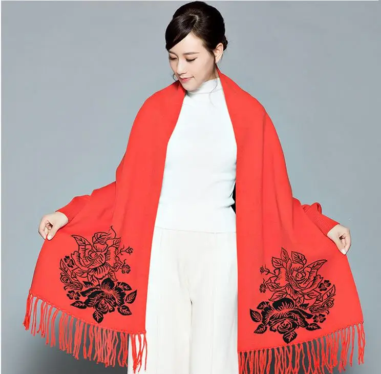 

Brand winter scarf women female wool Black Red With sleeve cashmere coat cloak thickening double sided air dual-purpose shawl