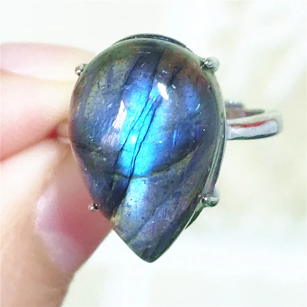 name necklace Genuine Natural Labradorite Blue Light Adjustable Ring 925 Sterling Silver Labradorite Oval Resizable Ring Jewelry AAAAAA gold necklace design