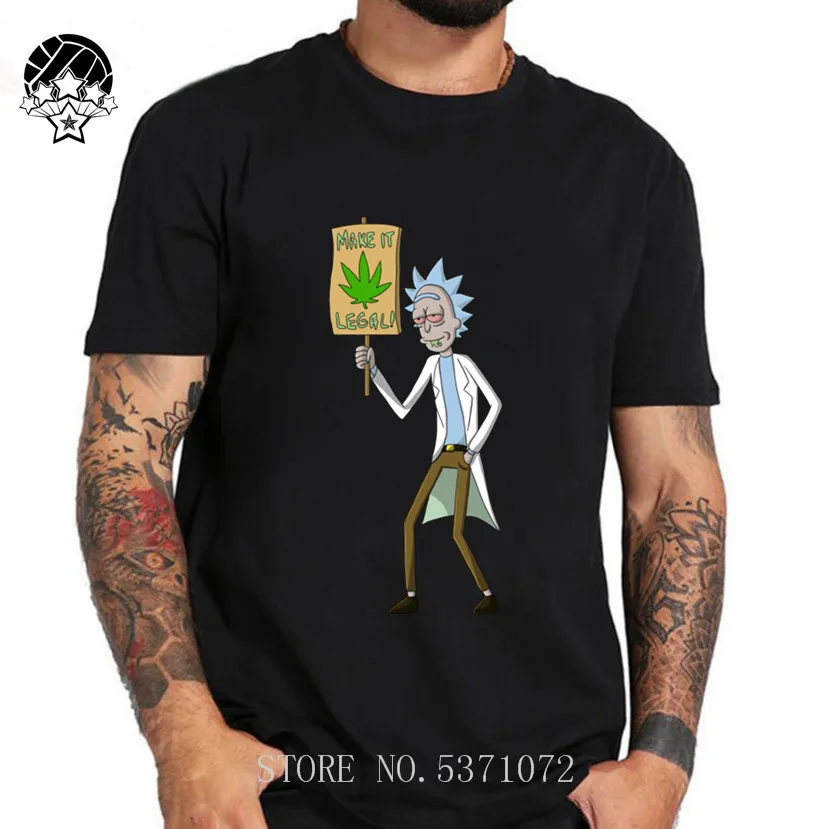 

Men's high quality T-shirt 100% cotton crewneck Rick and morty fan art weed printed men shirt casual mens short sleeve t-shirt
