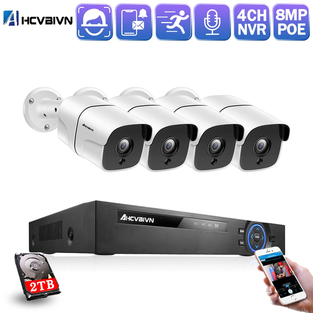 

H.265 4CH 5MP POE NVR Kit CCTV System Audio Alarm Face Detection AI POE IP Camera IR Outdoor Video Security Surveillance Set