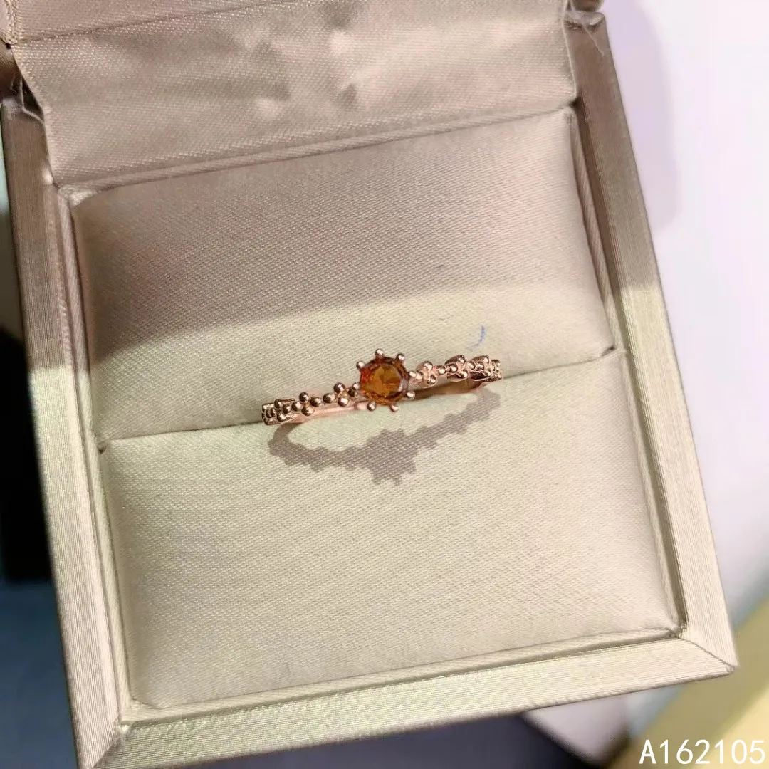 

925 pure silver Chinese style natural red tourmaline women's fresh small elegant round adjustable gem ring fine jewelry support
