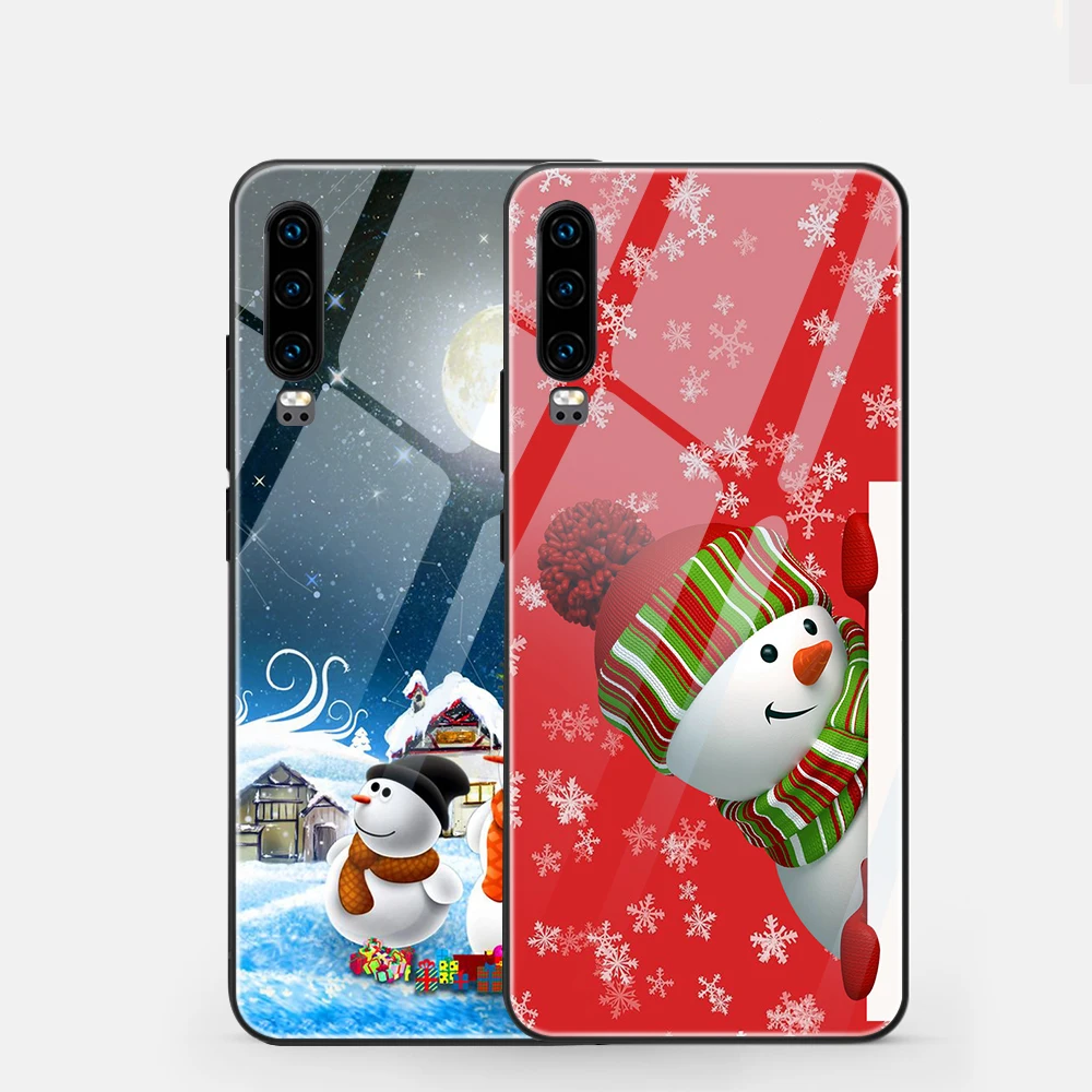 

ciciber Christmas Cartoon For Huawei P20 P30 Mate 20 30 Lite Pro Tempered Glass Phone Case for Honor 10 Lite Cover Coque Snowman