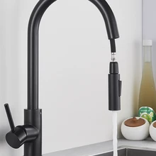 Black Kitchen Faucet Deck-Mounted Pull-Out-Mixer Hot-And-Cold-Water-Taps Single-Handle