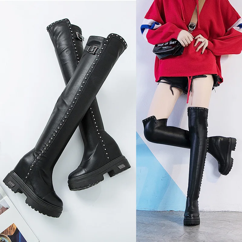 

Autumn New Style Elevator over-the-Knee Boots Women's Korean-style-Style Leather mao ding kuan Thigh Boot Casual Hight-top Slimm