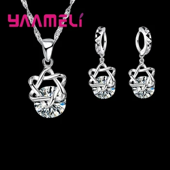 

Hot Sales Free shipping high quality round Exquisite Jewelry Sets CZ Zircon Necklace Earrings Gift For Women