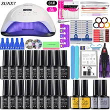 36 Вт/48 Вт/54 Вт/84 Вт Светодиодный УФ акриловая лампа набор для наращивания ногтей набор профессиональных 18 Цветной Гель-лак для ногтей конструирующий Гель-лак для ногтей, маникюр Nail Art Инструмент