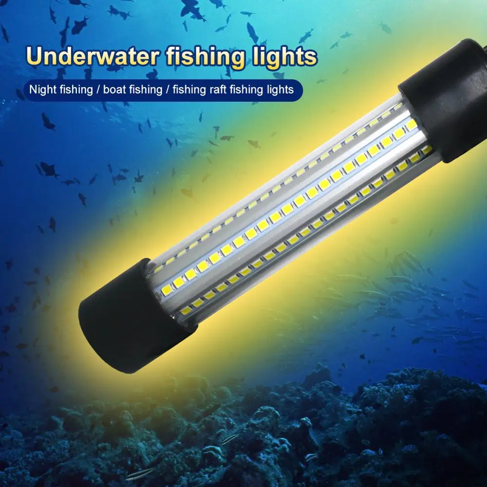 

1200LM 5M LED Submersible Fishing Light Deep Drop Underwater Fish Lure Bait Finder Lamp Squid Attracting 12-24V White Green Blue